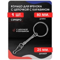 Цепочка с карабином змейка, кольцо серебро