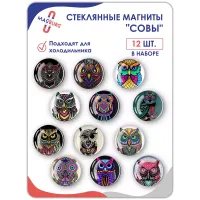 Стеклянные магниты на холодильник 3D Совы