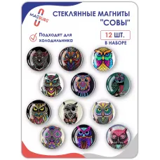 Стеклянные магниты на холодильник 3D Совы